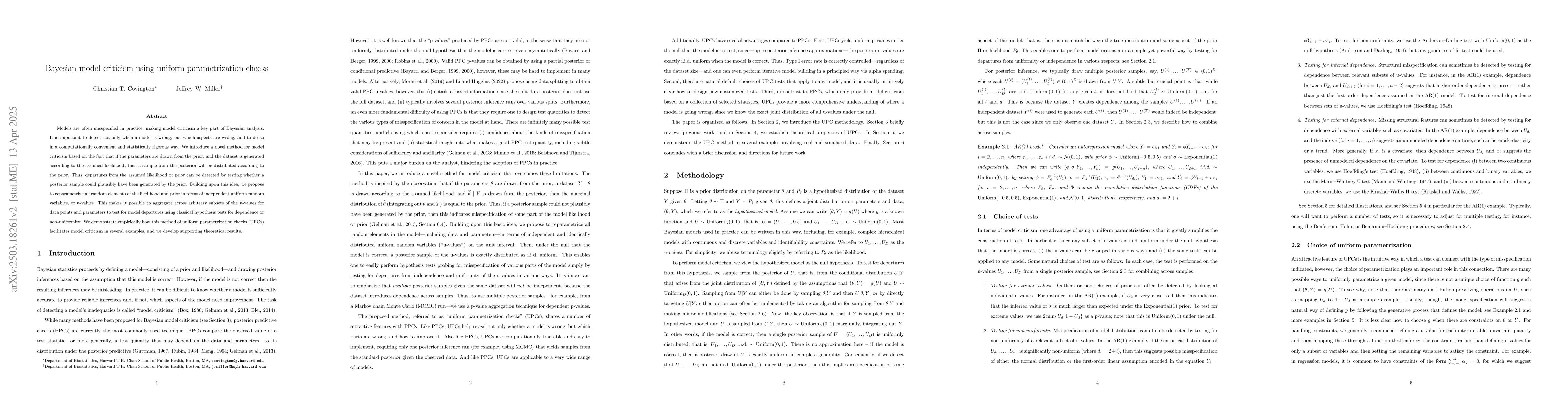 Thumbnail for Bayesian model criticism using uniform parametrization checks