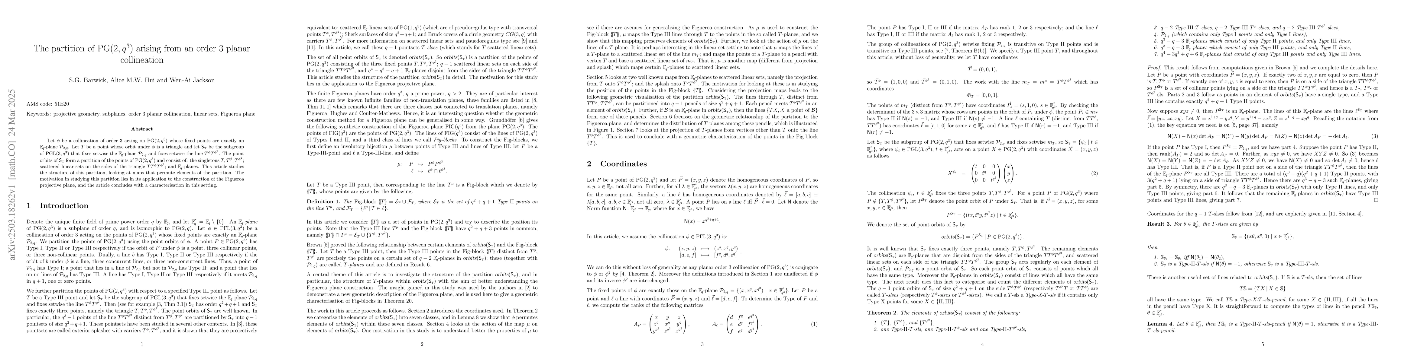 Thumbnail for The partition of $PG(2,q^3)$ arising from an order 3 planar collineation