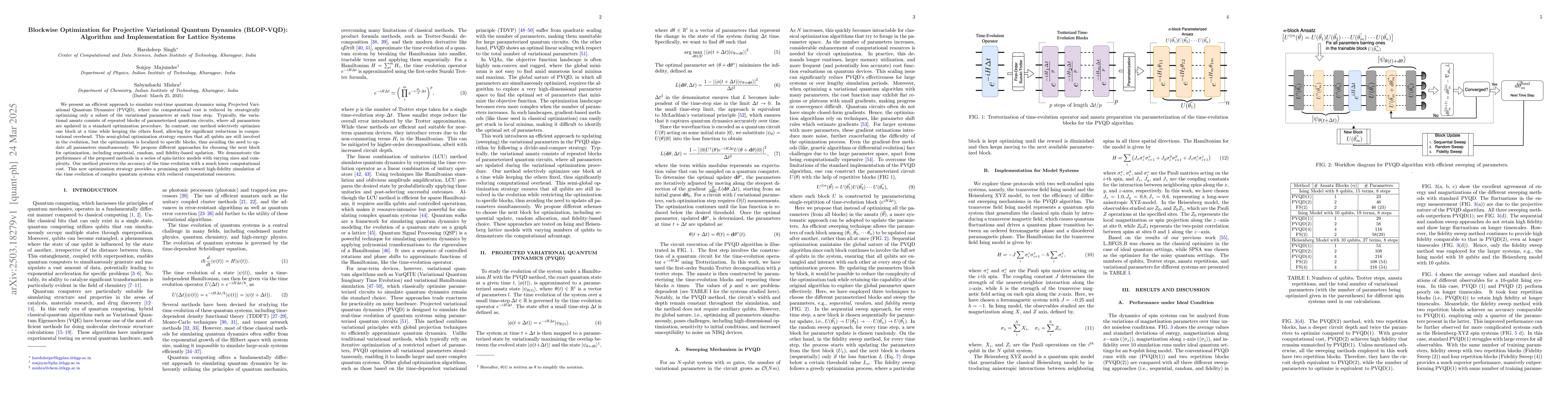 Thumbnail for Blockwise Optimization for Projective Variational Quantum Dynamics
  (BLOP-VQD): Algorithm and Implementation for Lattice Systems