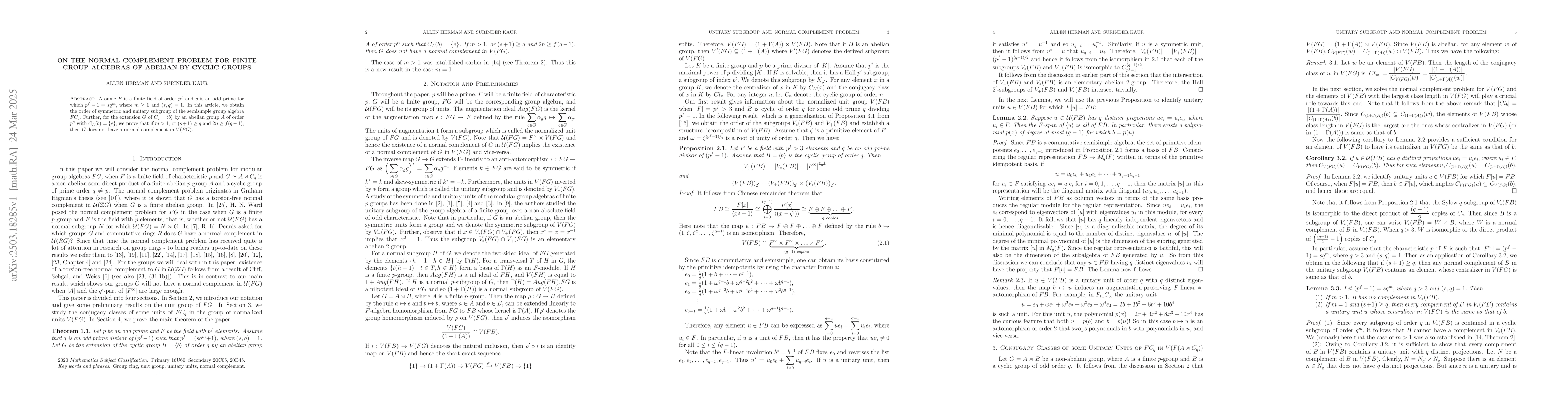 Thumbnail for On the normal complement problem for finite group algebras of
  Abelian-by-cyclic groups