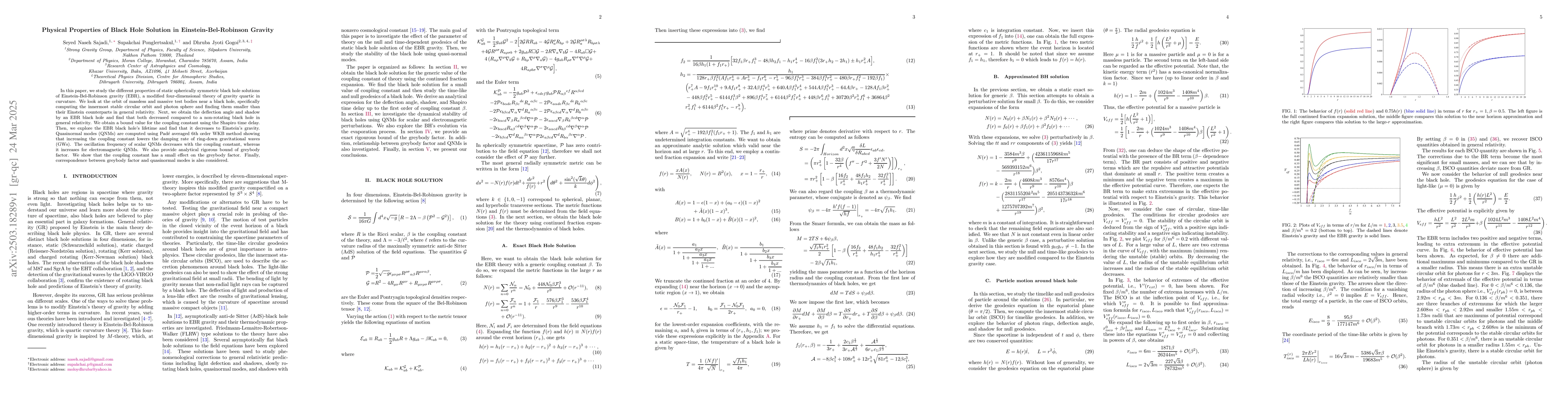 Thumbnail for Physical Properties of Black Hole Solution in Einstein-Bel-Robinson
  Gravity