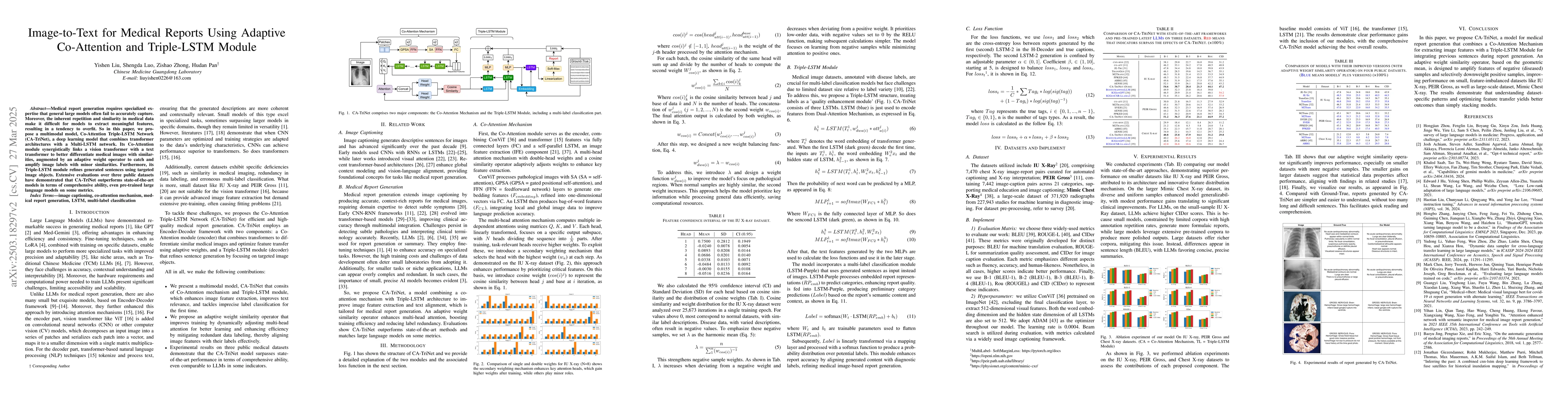 Thumbnail for Image-to-Text for Medical Reports Using Adaptive Co-Attention and
  Triple-LSTM Module