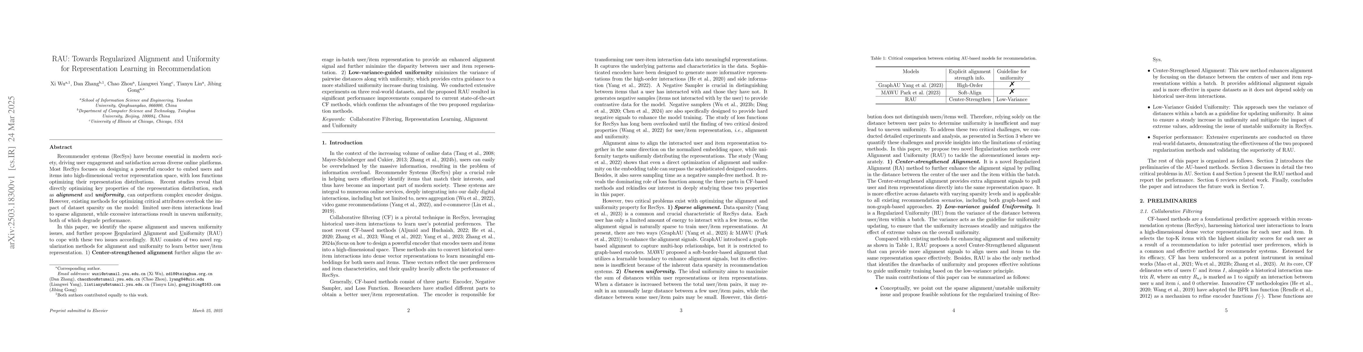Thumbnail for RAU: Towards Regularized Alignment and Uniformity for Representation
  Learning in Recommendation