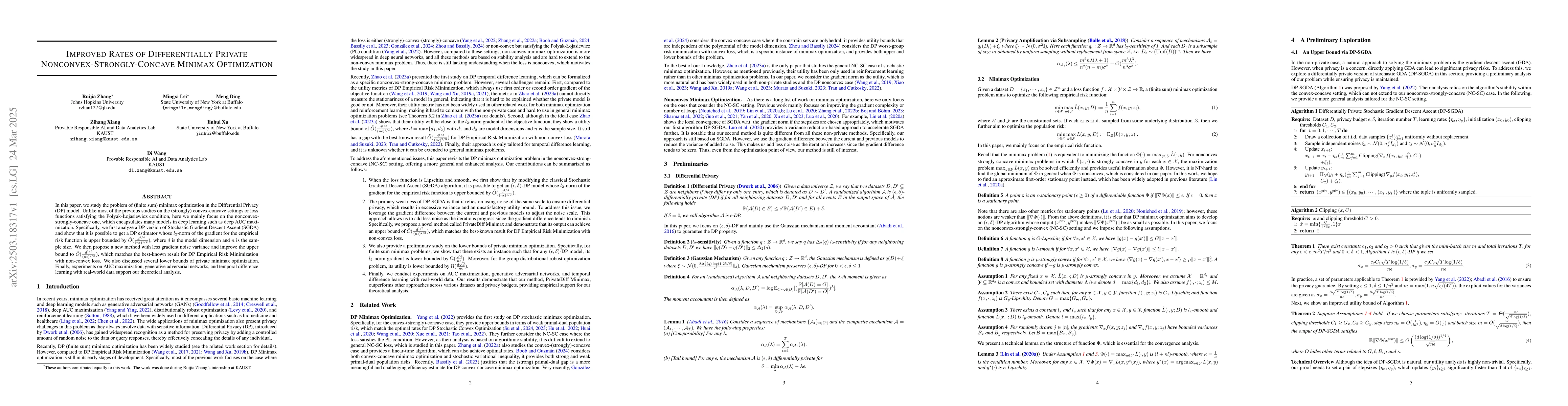 Thumbnail for Improved Rates of Differentially Private Nonconvex-Strongly-Concave
  Minimax Optimization