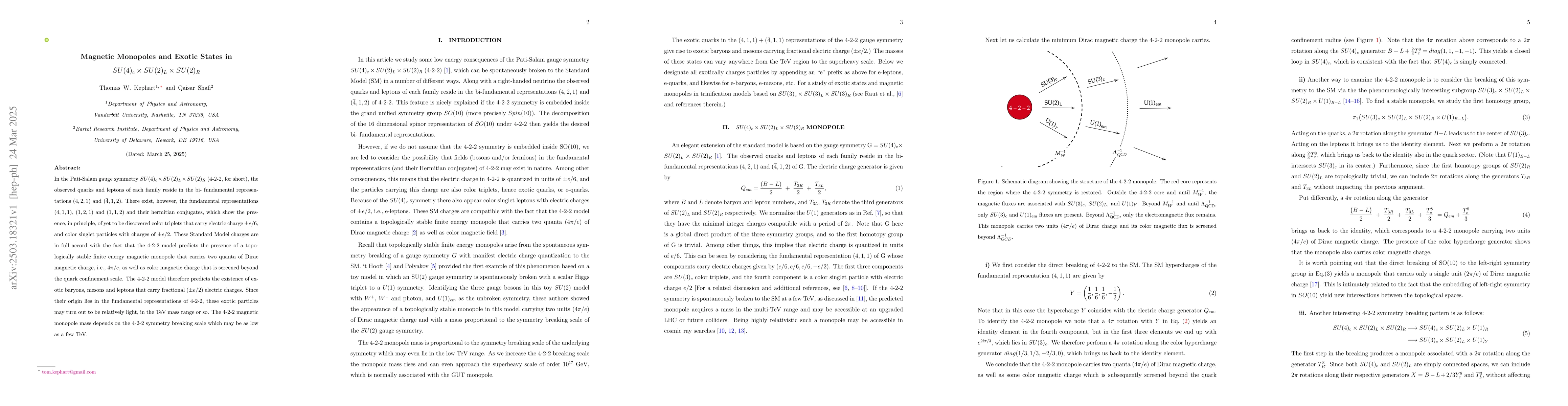 Thumbnail for Magnetic Monopoles and Exotic States in $SU(4)_c \times SU(2)_L \times
  SU(2)_R$