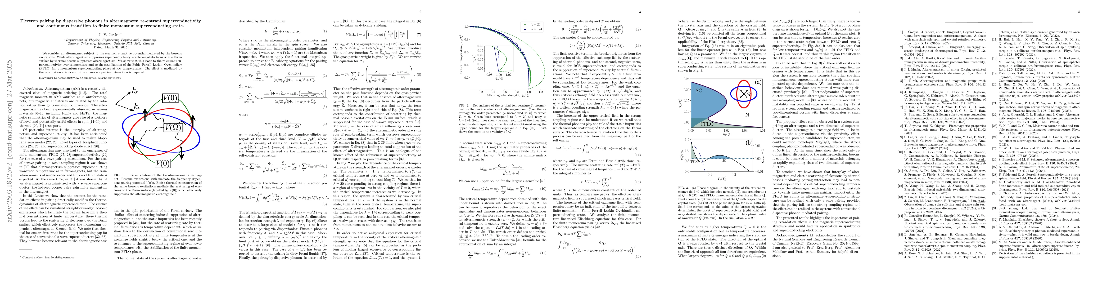 Thumbnail for Electron pairing by dispersive phonons in altermagnets: re-entrant
  superconductivity and continuous transition to finite momentum
  superconducting state