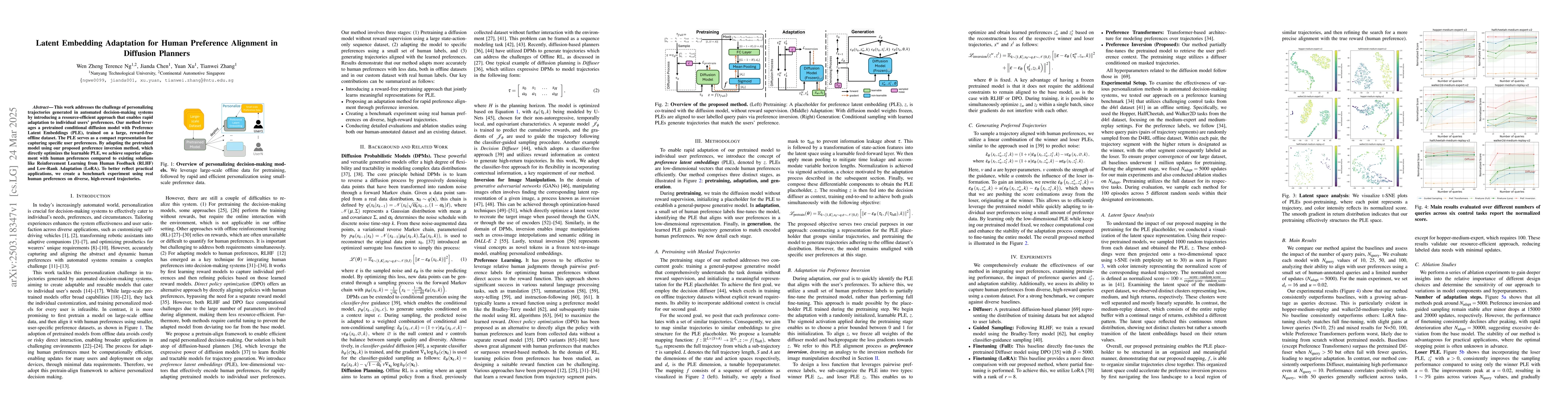 Thumbnail for Latent Embedding Adaptation for Human Preference Alignment in Diffusion
  Planners