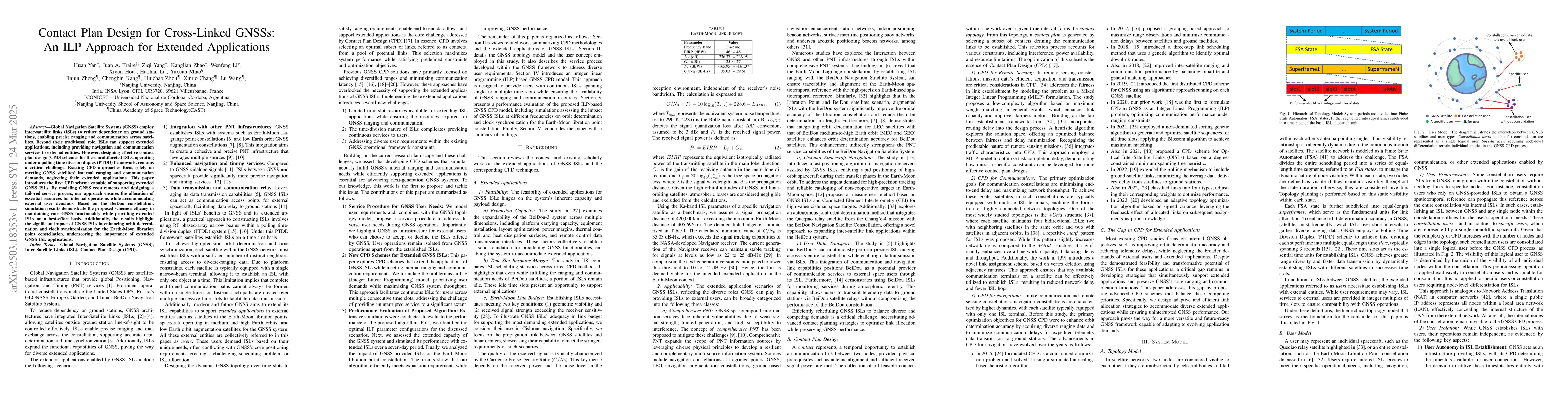 Thumbnail for Contact Plan Design for Cross-Linked GNSSs: An ILP Approach for Extended
  Applications