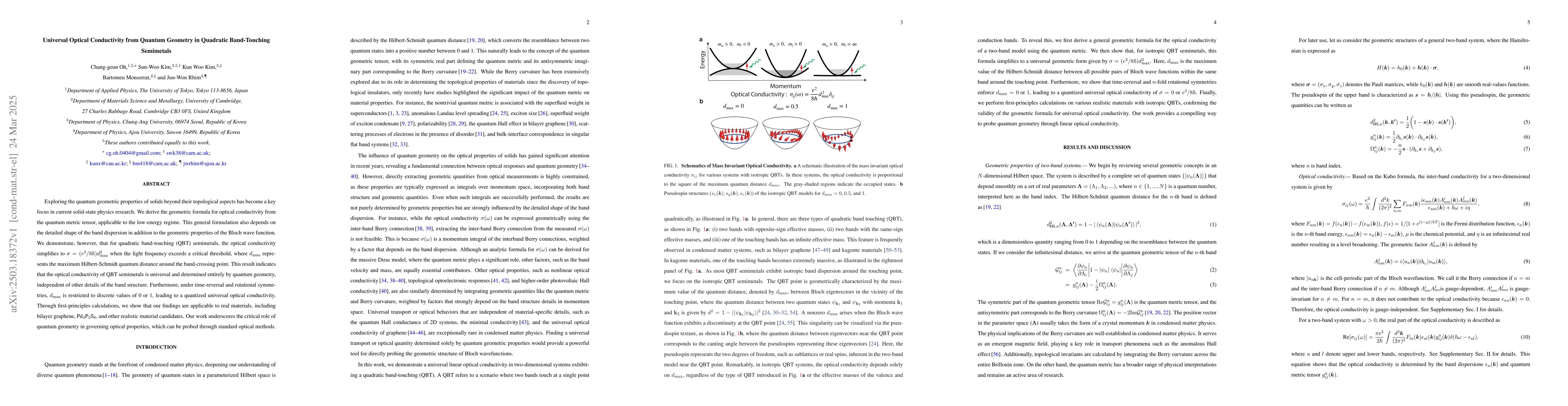 Thumbnail for Universal Optical Conductivity from Quantum Geometry in Quadratic
  Band-Touching Semimetals