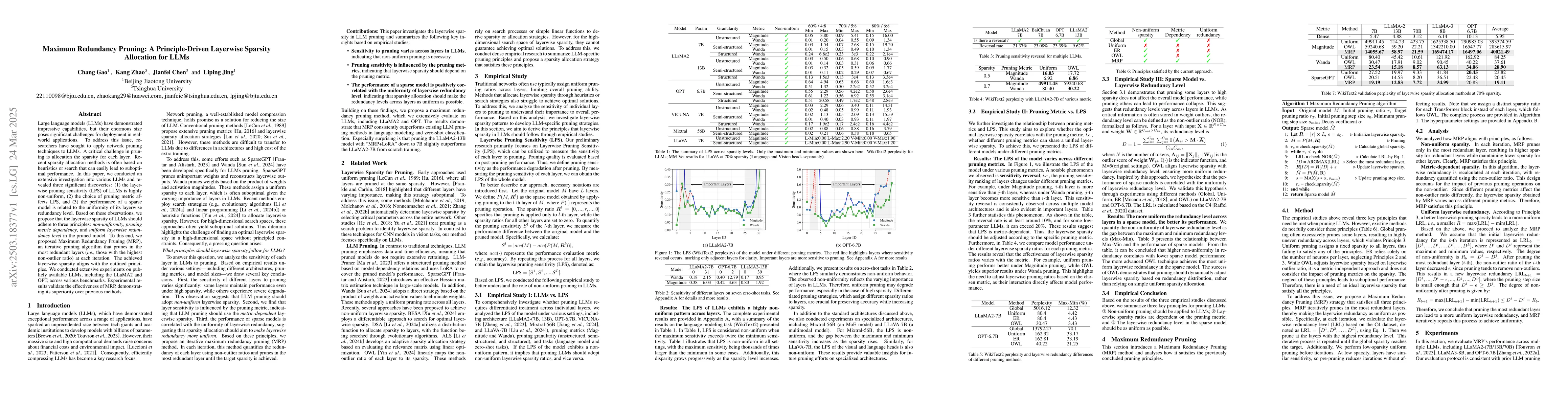 Thumbnail for Maximum Redundancy Pruning: A Principle-Driven Layerwise Sparsity
  Allocation for LLMs