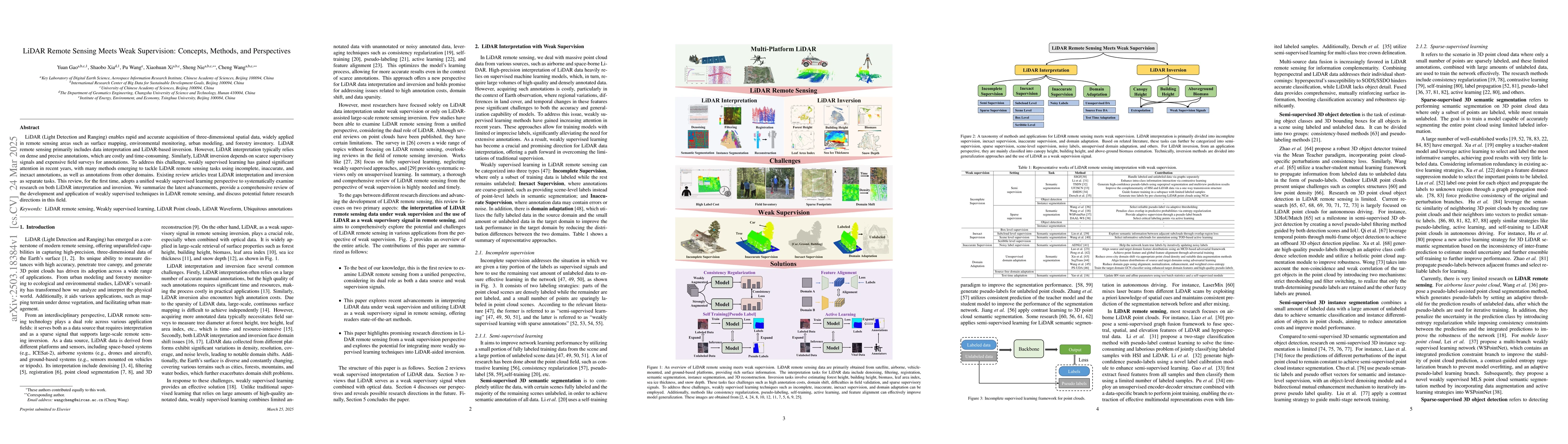 Thumbnail for LiDAR Remote Sensing Meets Weak Supervision: Concepts, Methods, and
  Perspectives
