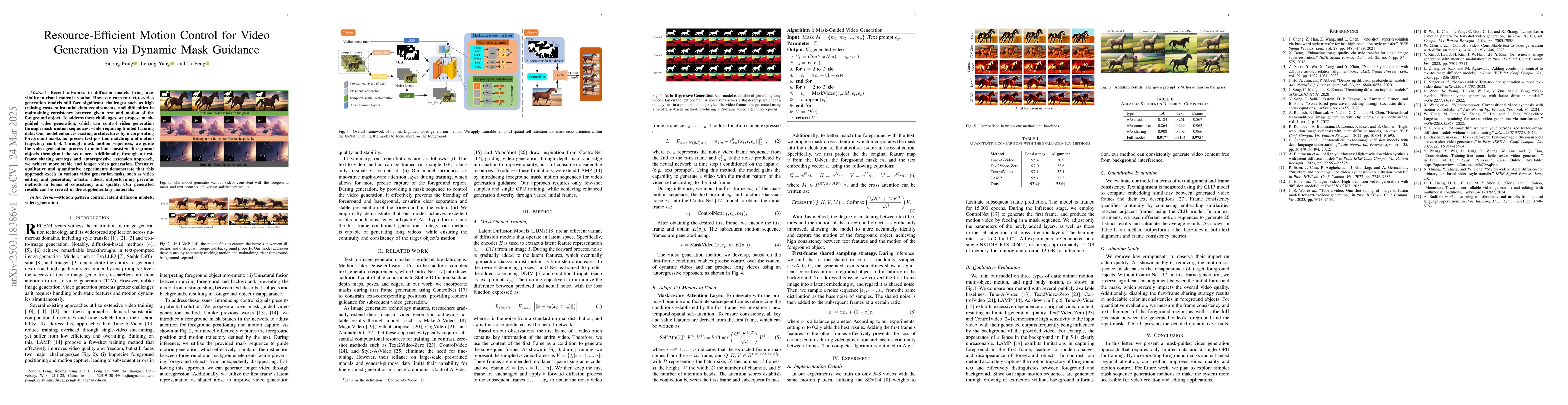 Thumbnail for Resource-Efficient Motion Control for Video Generation via Dynamic Mask
  Guidance