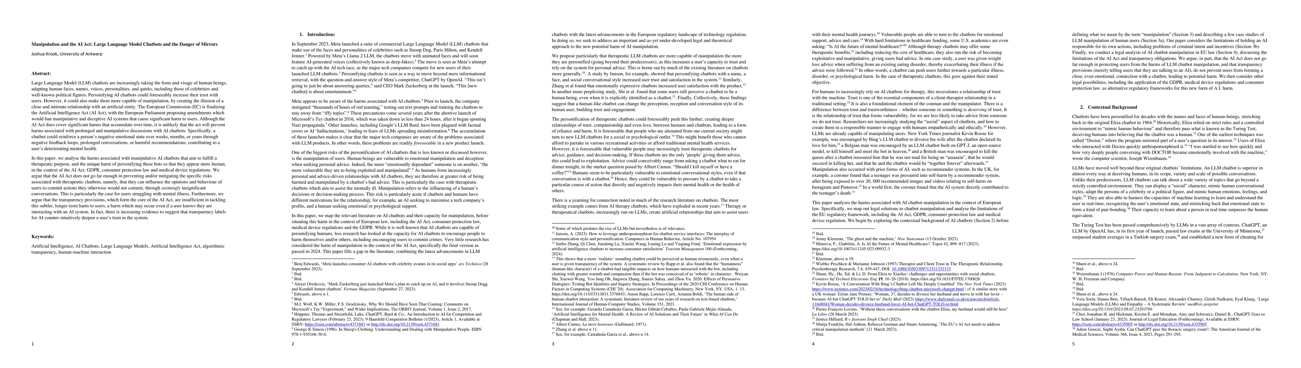 Thumbnail for Manipulation and the AI Act: Large Language Model Chatbots and the
  Danger of Mirrors