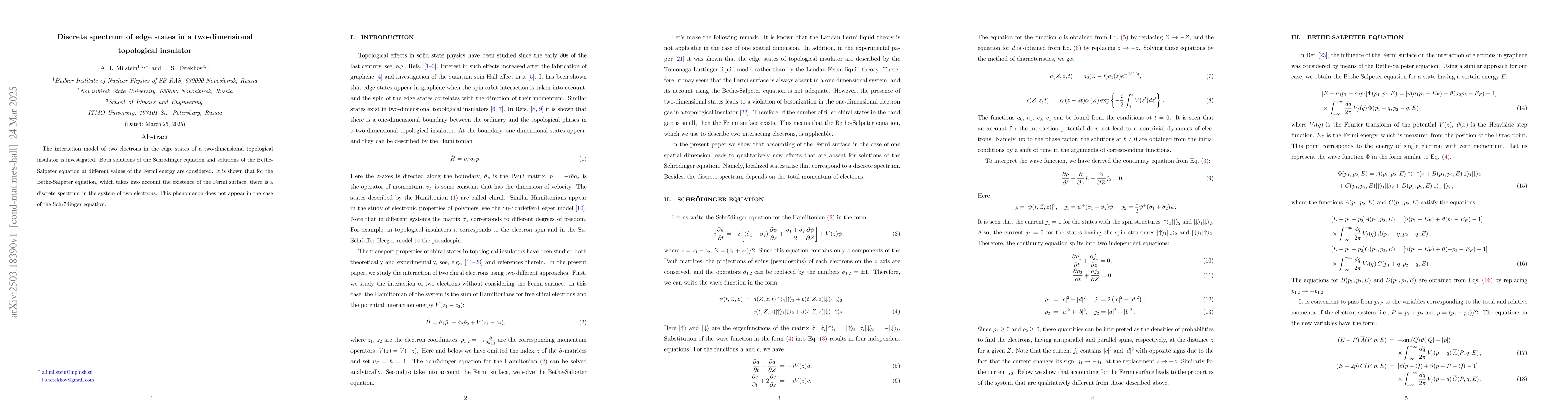 Thumbnail for Discrete spectrum of edge states in a two-dimensional topological
  insulator
