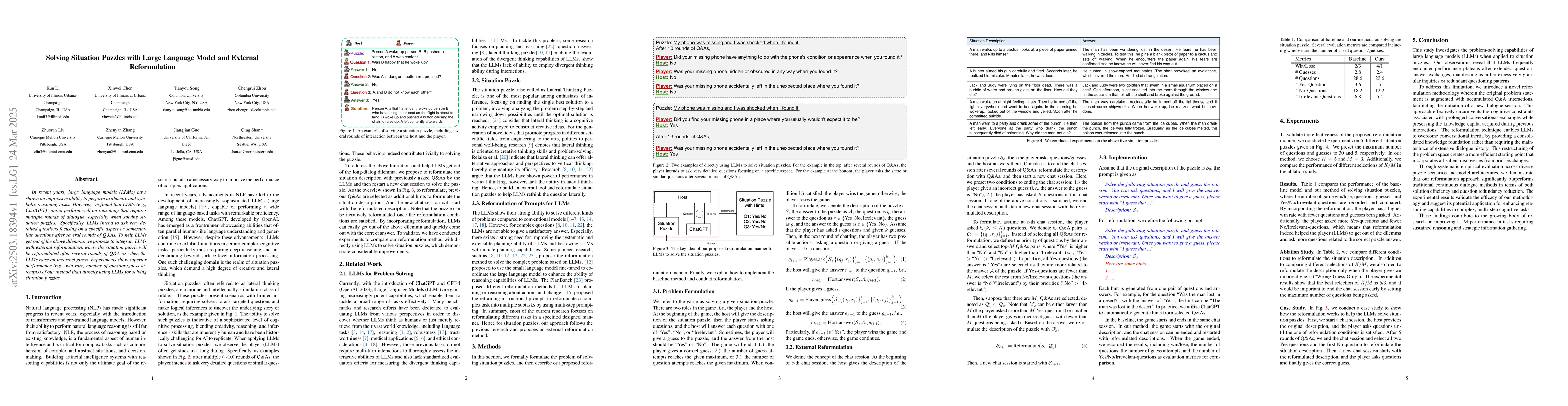Thumbnail for Solving Situation Puzzles with Large Language Model and External
  Reformulation