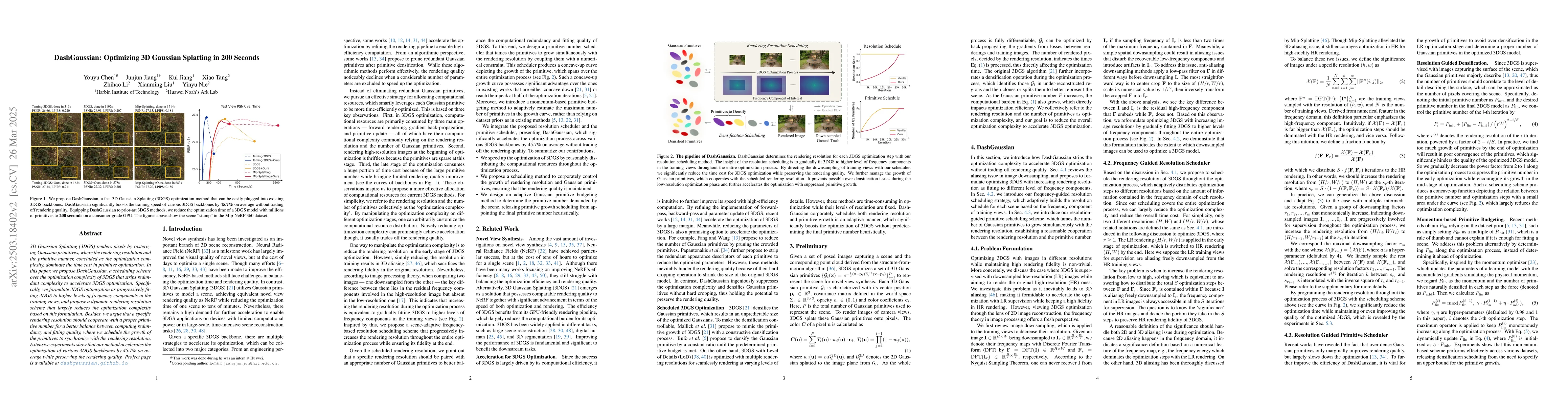 Thumbnail for DashGaussian: Optimizing 3D Gaussian Splatting in 200 Seconds