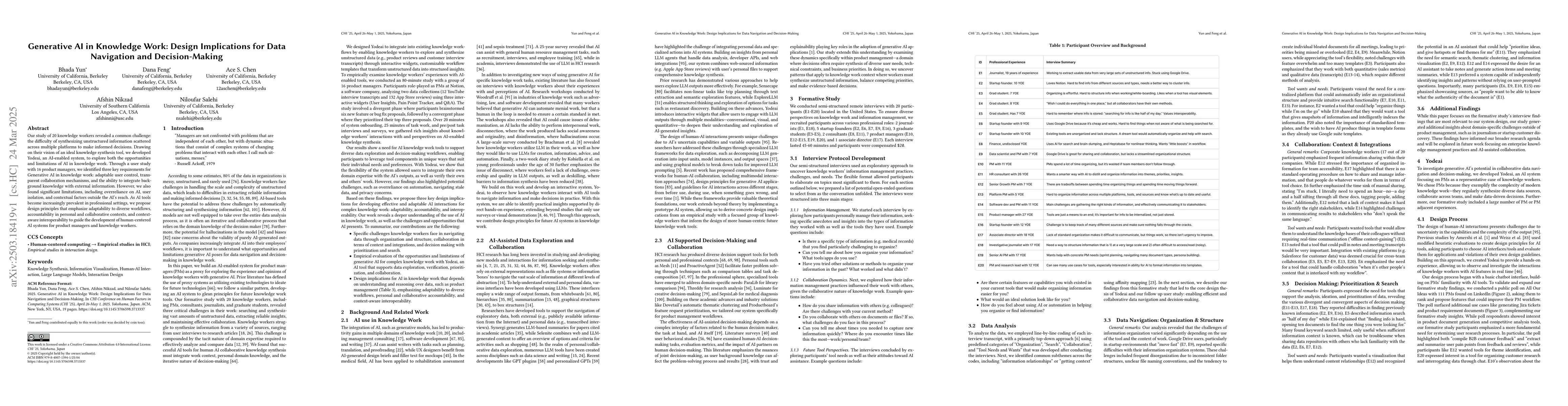 Thumbnail for Generative AI in Knowledge Work: Design Implications for Data Navigation
  and Decision-Making