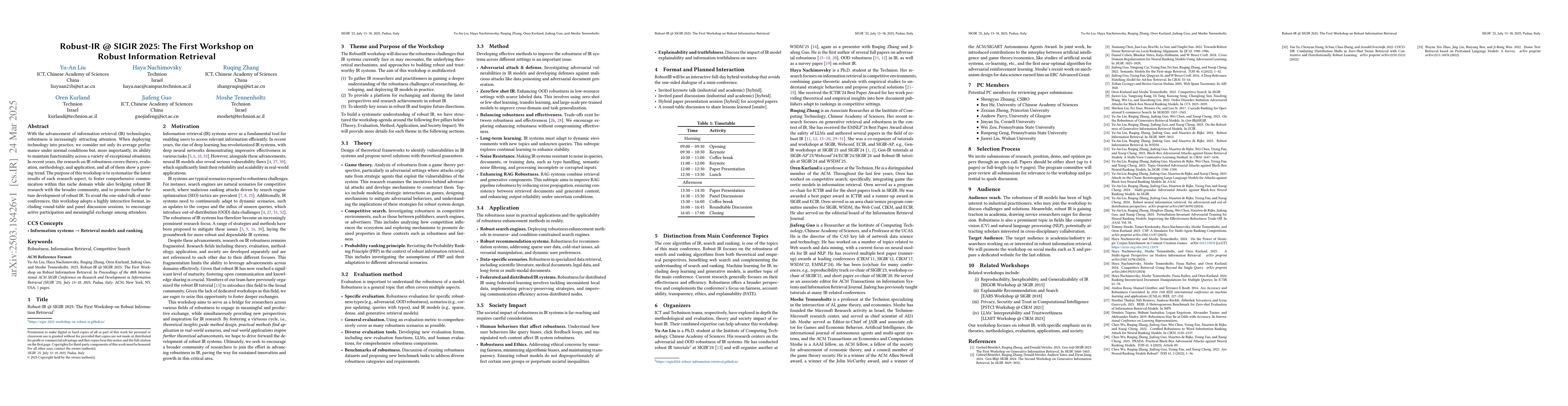 Thumbnail for Robust-IR @ SIGIR 2025: The First Workshop on Robust Information
  Retrieval
