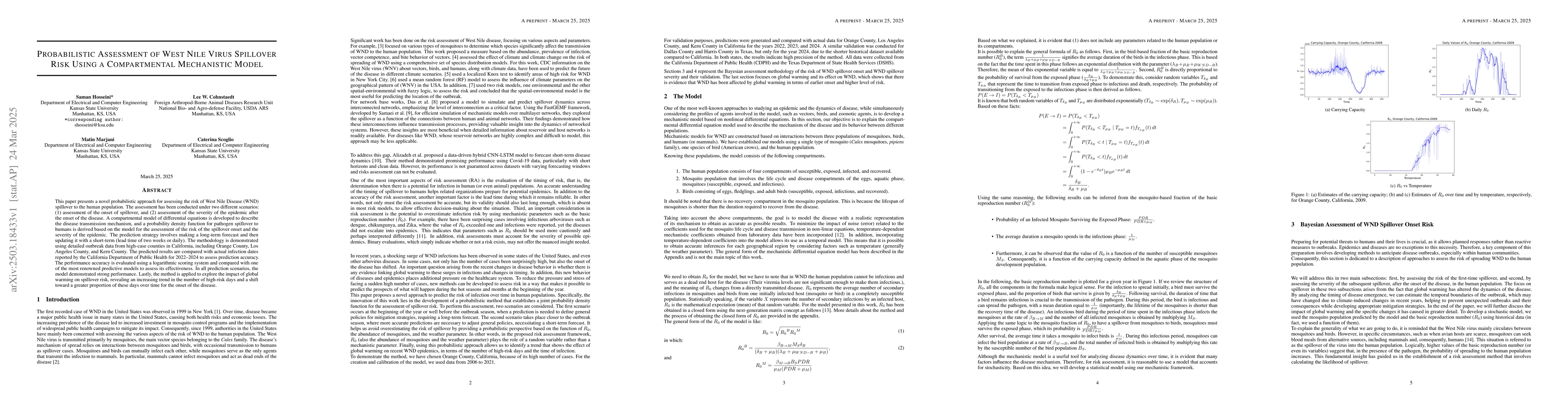 Thumbnail for Probabilistic Assessment of West Nile Virus Spillover Risk Using a
  Compartmental Mechanistic Model