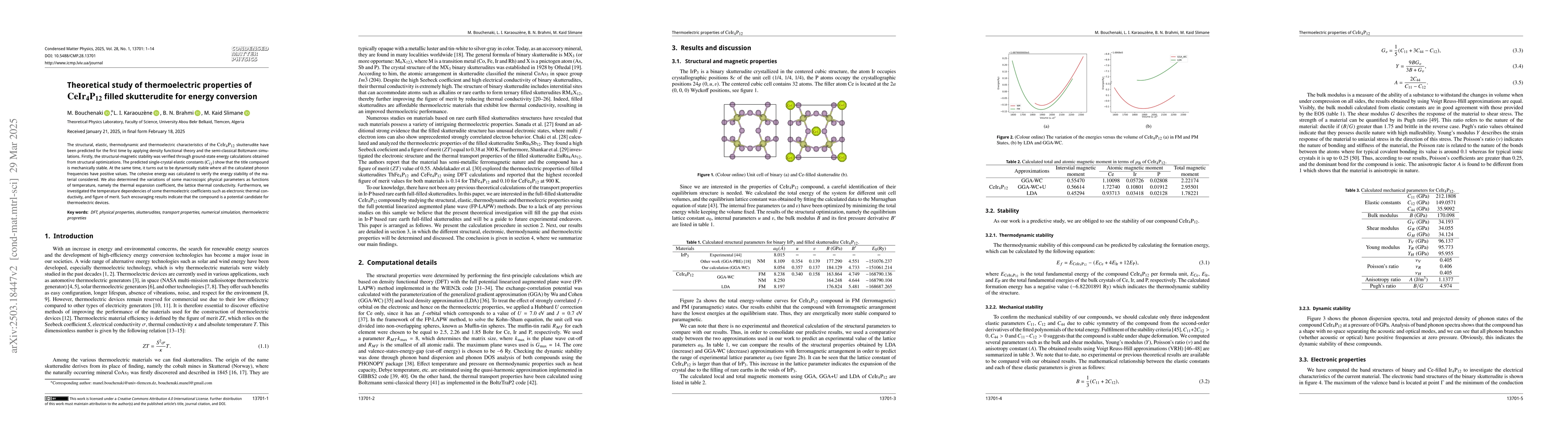 Thumbnail for Theoretical study of thermoelectric properties of
  $\textrm{CeIr}_\textrm{4} \textrm{P}_\textrm{12}$ filled skutterudite for
  energy conversion