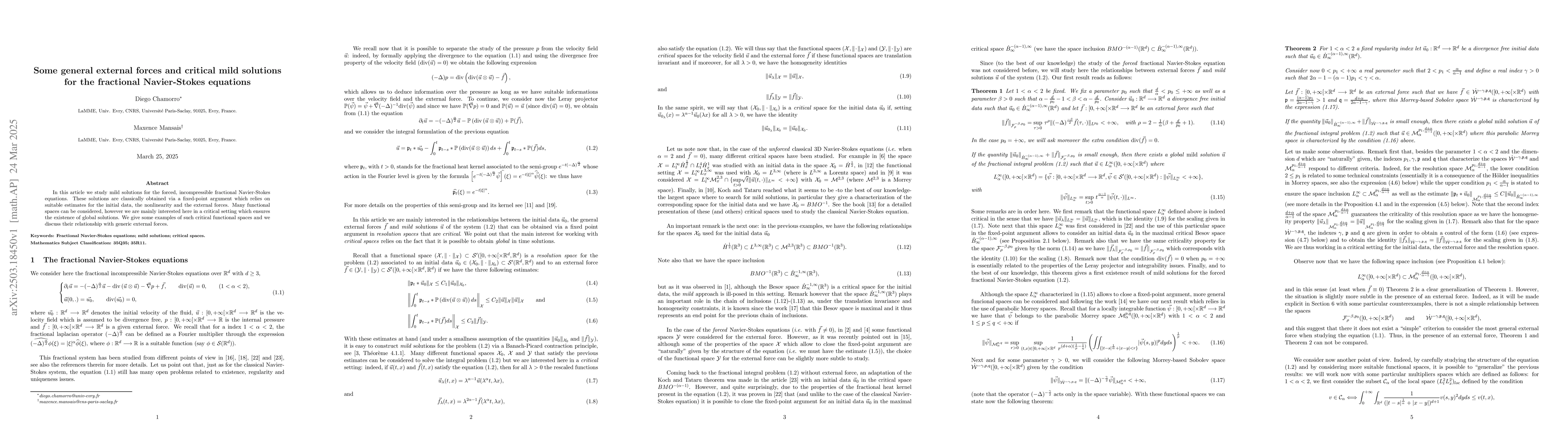 Thumbnail for Some general external forces and critical mild solutions for the
  fractional Navier-Stokes equations
