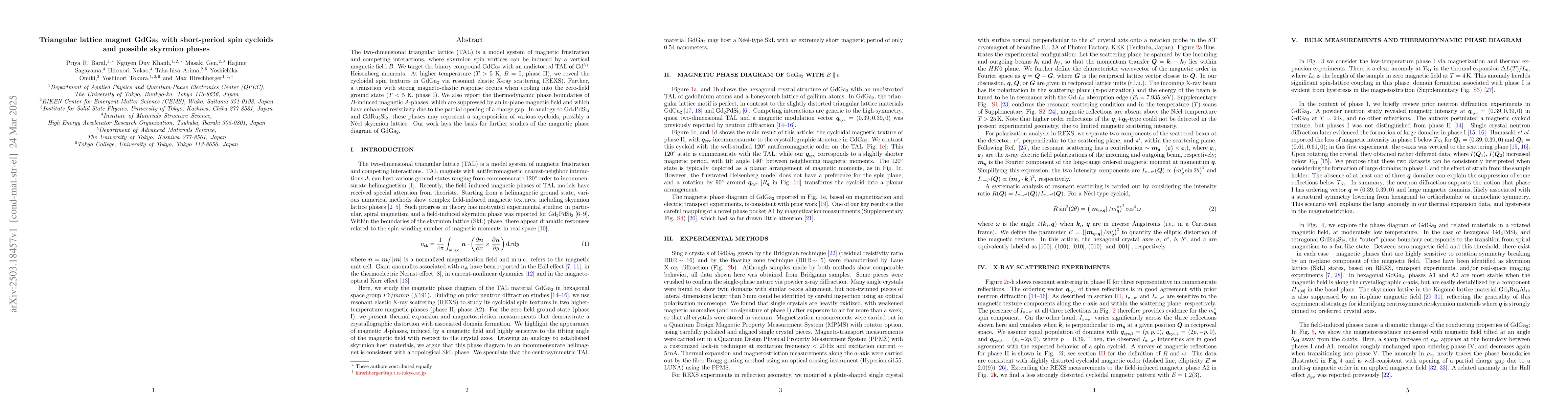 Thumbnail for Triangular lattice magnet GdGa$_2$ with short-period spin cycloids and
  possible skyrmion phases