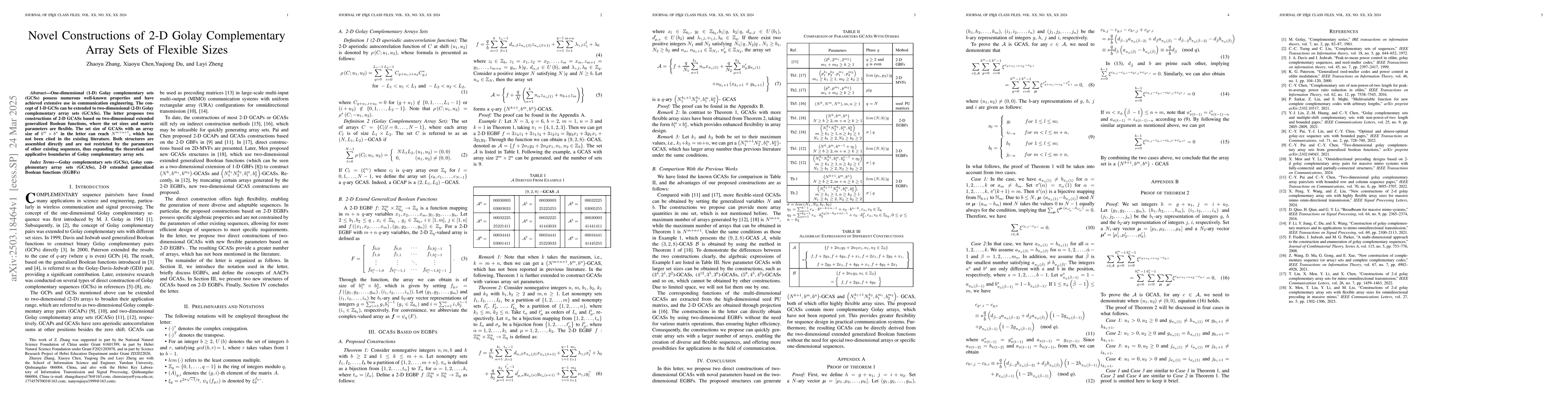Thumbnail for Novel Constructions of 2-D Golay Complementary Array Sets of Flexible
  Sizes