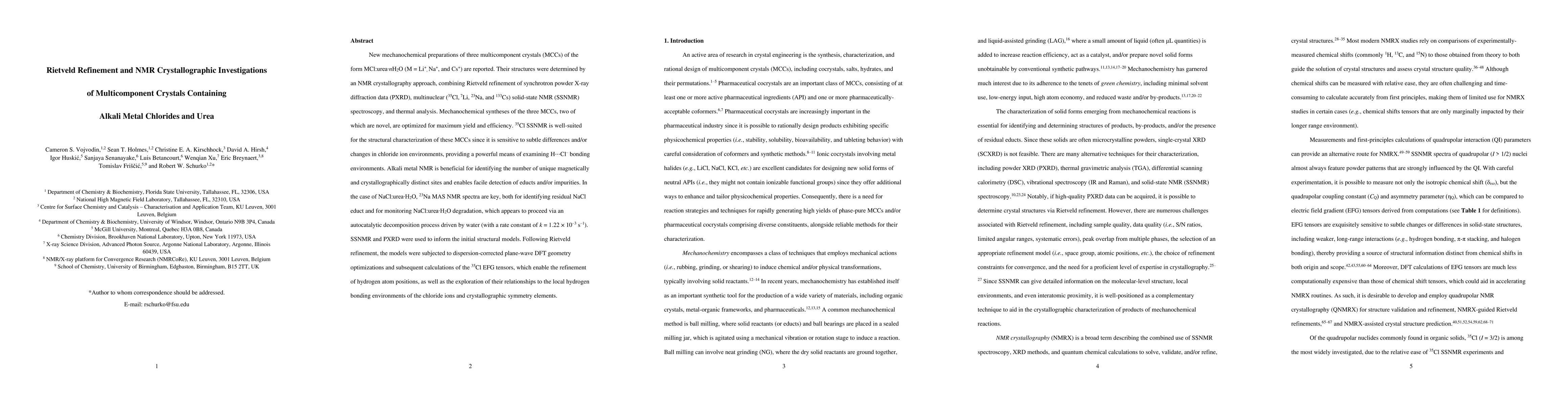 Thumbnail for Rietveld Refinement and NMR Crystallographic Investigations of
  Multicomponent Crystals Containing Alkali Metal Chlorides and Urea