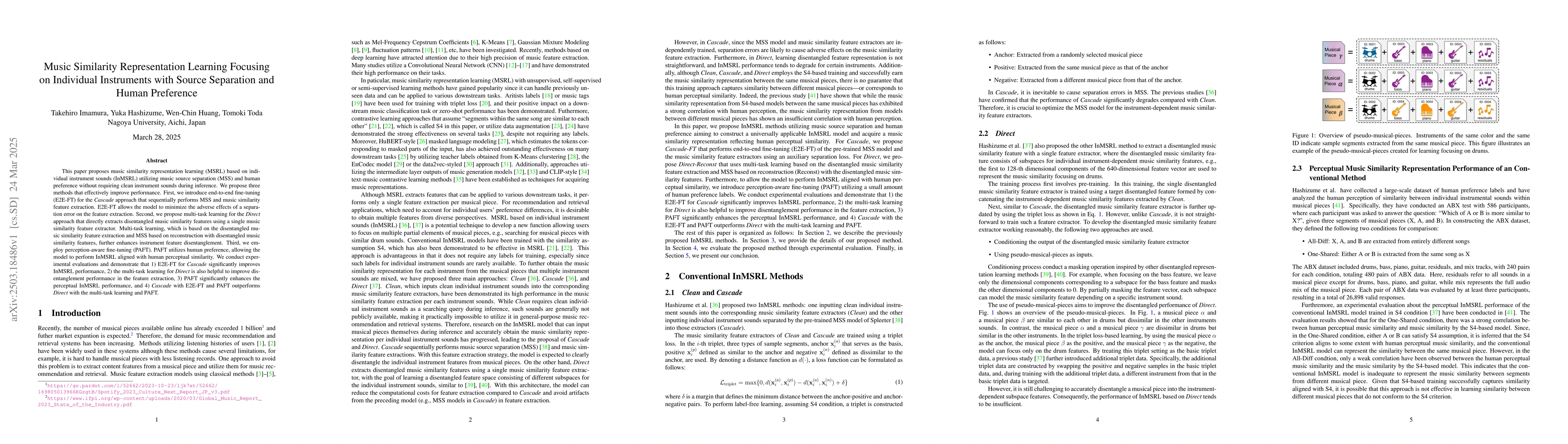 Thumbnail for Music Similarity Representation Learning Focusing on Individual
  Instruments with Source Separation and Human Preference