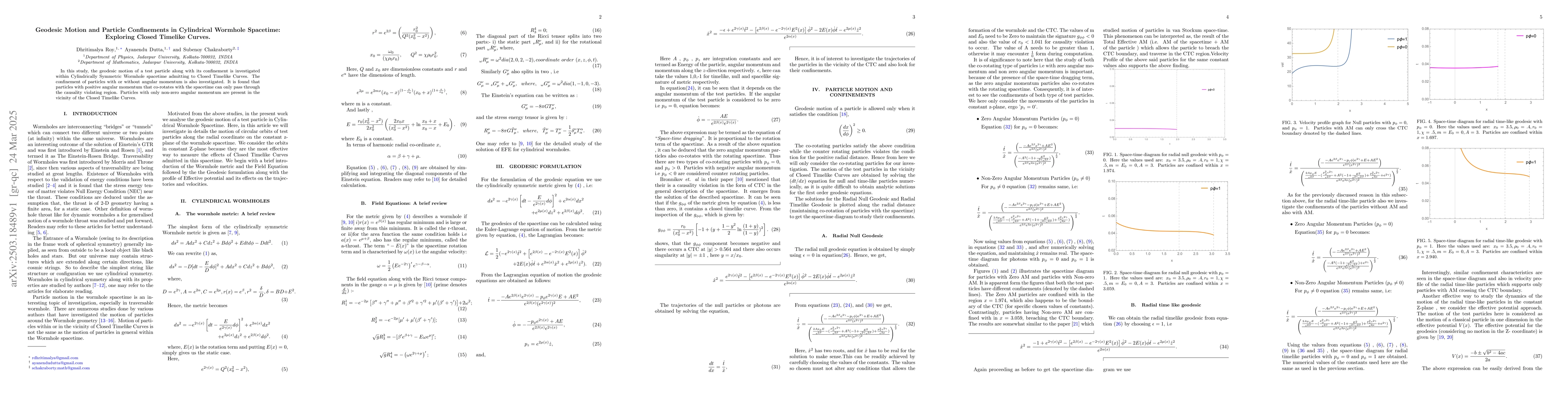 Thumbnail for Geodesic Motion and Particle Confinements in Cylindrical Wormhole
  Spacetime: Exploring Closed Timelike Curves