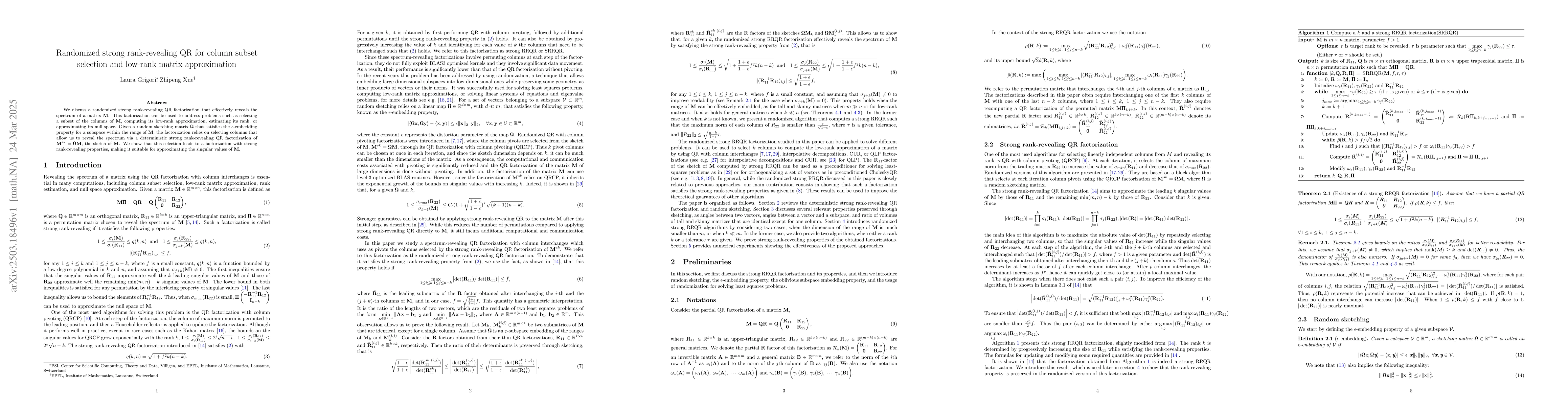Thumbnail for Randomized strong rank-revealing QR for column subset selection and
  low-rank matrix approximation