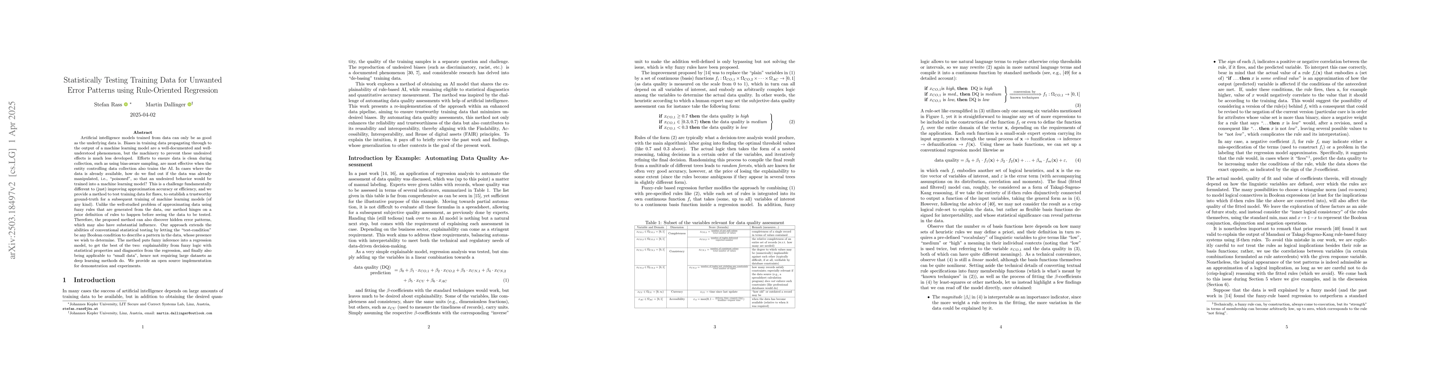 Thumbnail for Statistically Testing Training Data for Unwanted Error Patterns using
  Rule-Oriented Regression