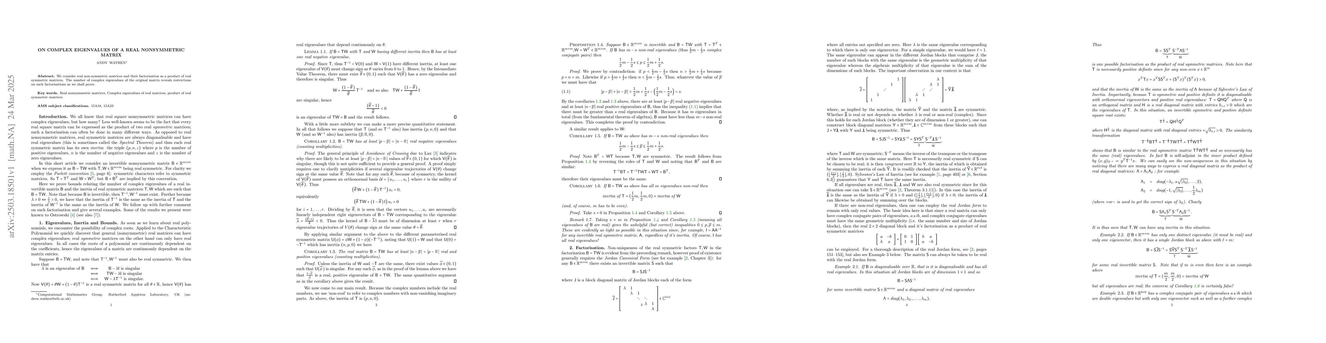 Thumbnail for On complex eigenvalues of a real nonsymmetric matrix