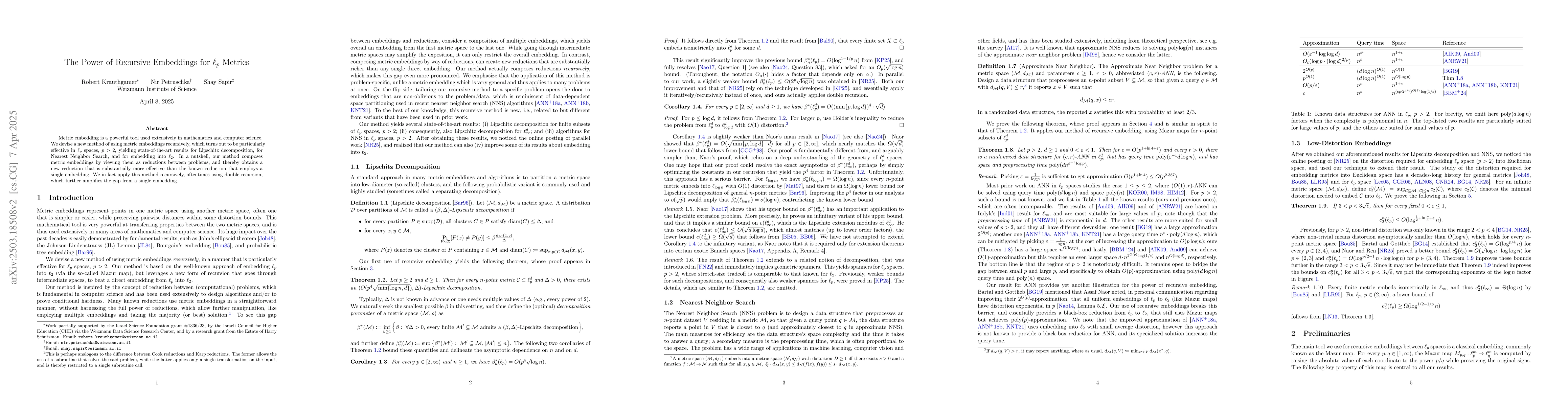 Thumbnail for The Power of Recursive Embeddings for $\ell_p$ Metrics
