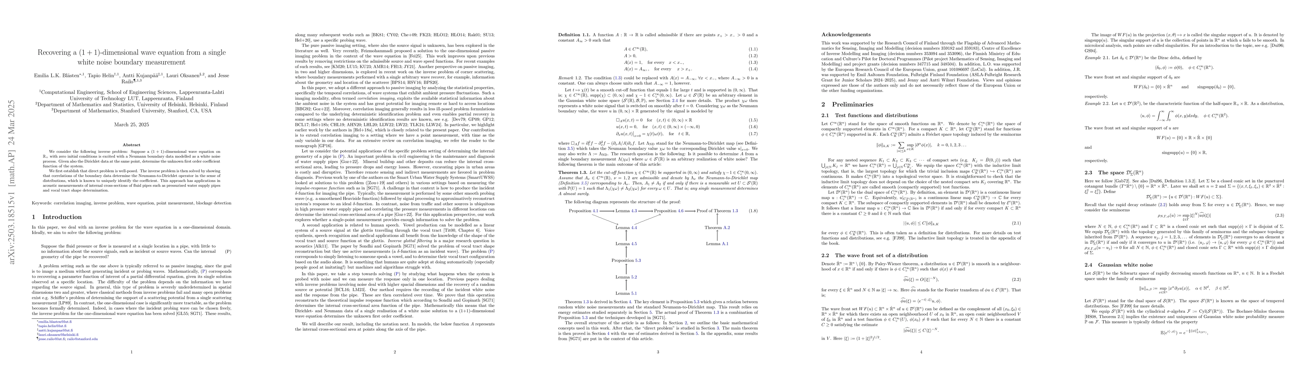 Thumbnail for Recovering a (1+1)-dimensional wave equation from a single white noise
  boundary measurement
