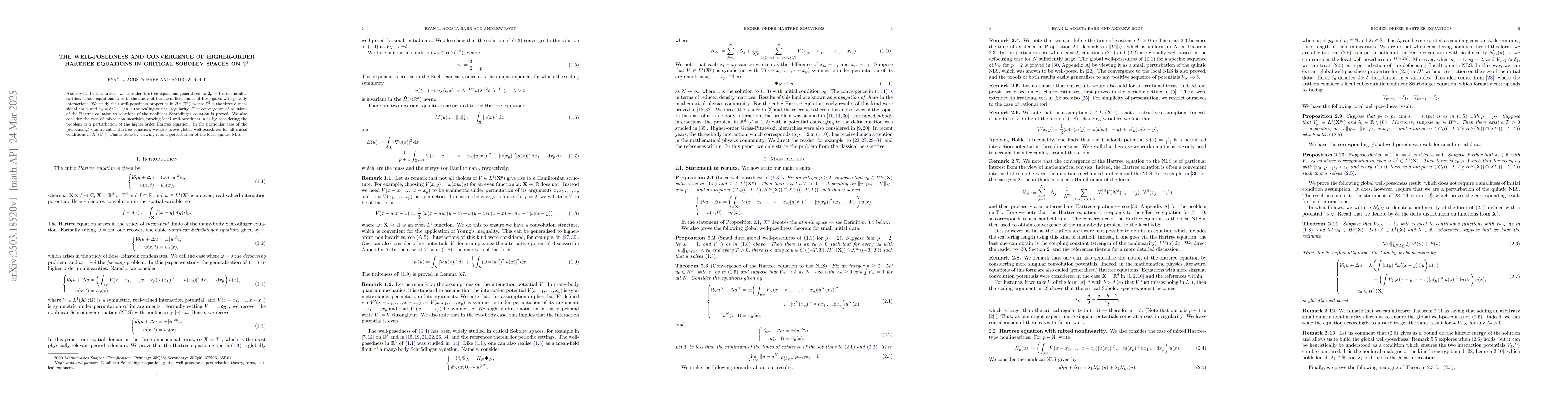 Thumbnail for The well-posedness and convergence of higher-order Hartree equations in
  critical Sobolev spaces on $\mathbb{T}^3$