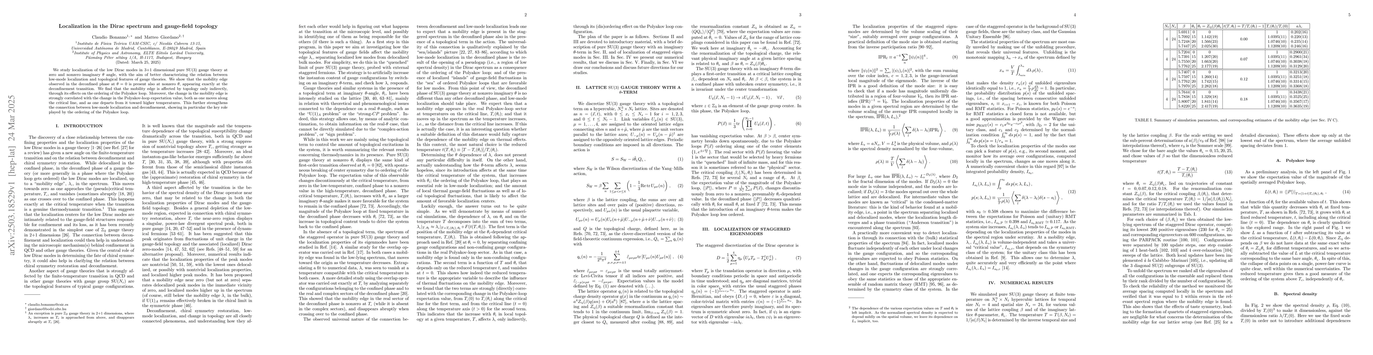 Thumbnail for Localization in the Dirac spectrum and gauge-field topology