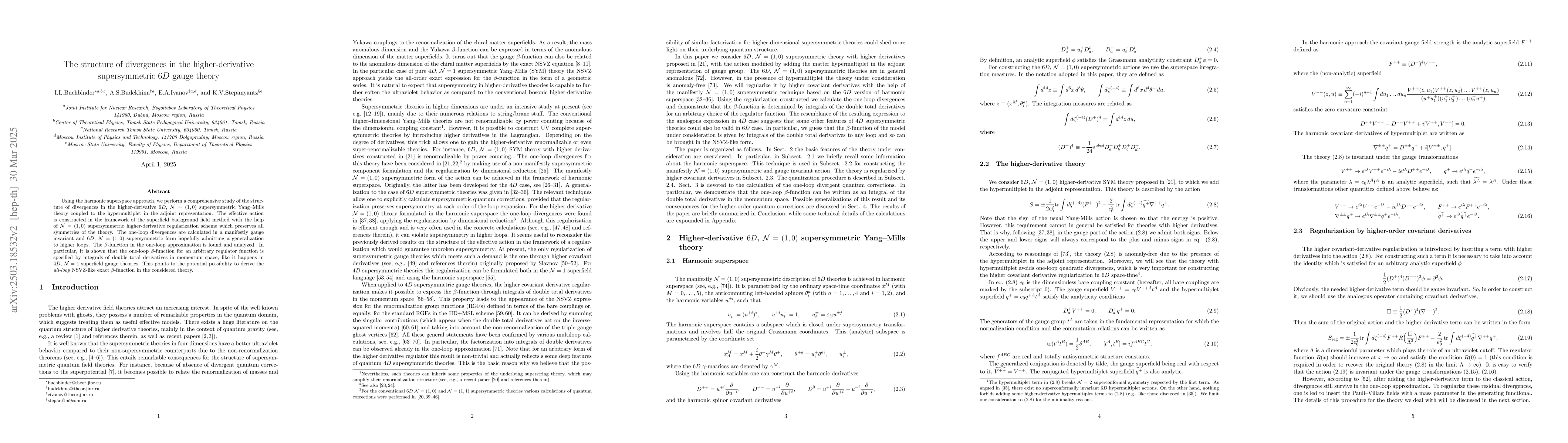 Thumbnail for The structure of divergences in the higher-derivative supersymmetric
  $6D$ gauge theory