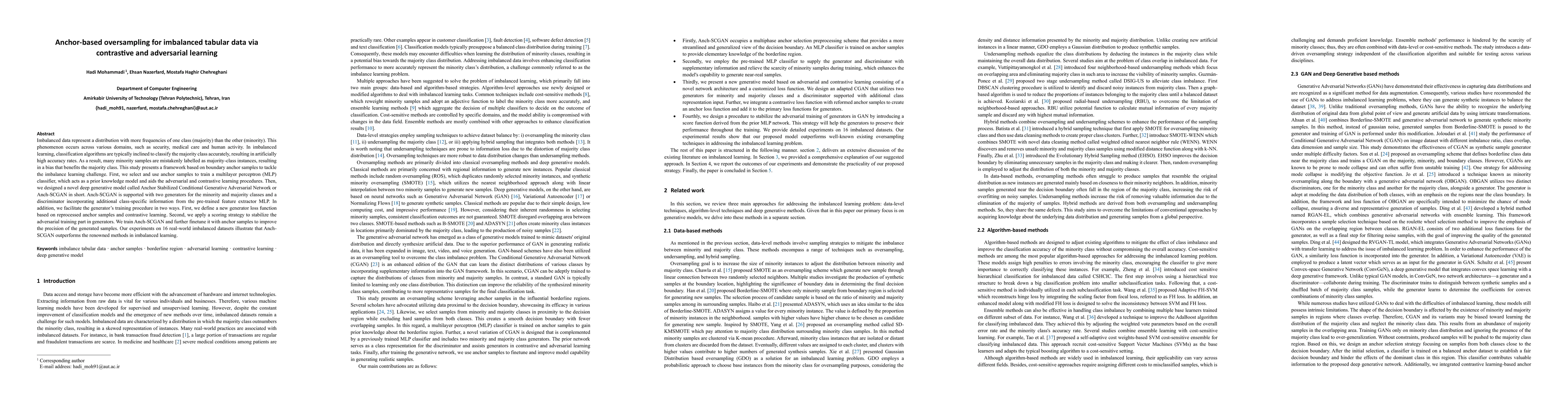 Thumbnail for Anchor-based oversampling for imbalanced tabular data via contrastive
  and adversarial learning