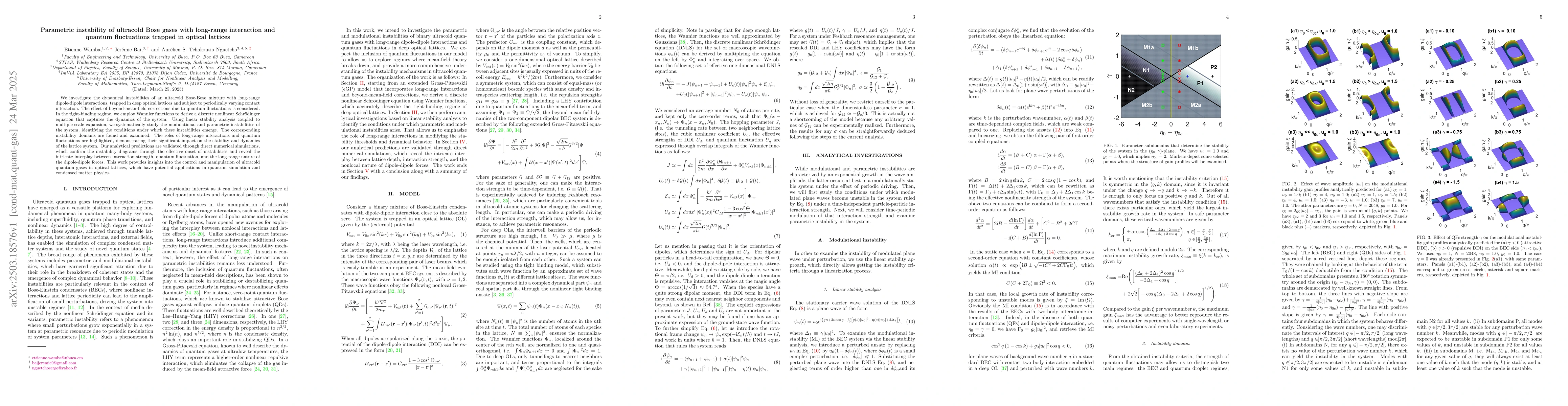 Thumbnail for Parametric instability of ultracold Bose gases with long-range
  interaction and quantum fluctuations trapped in optical lattices