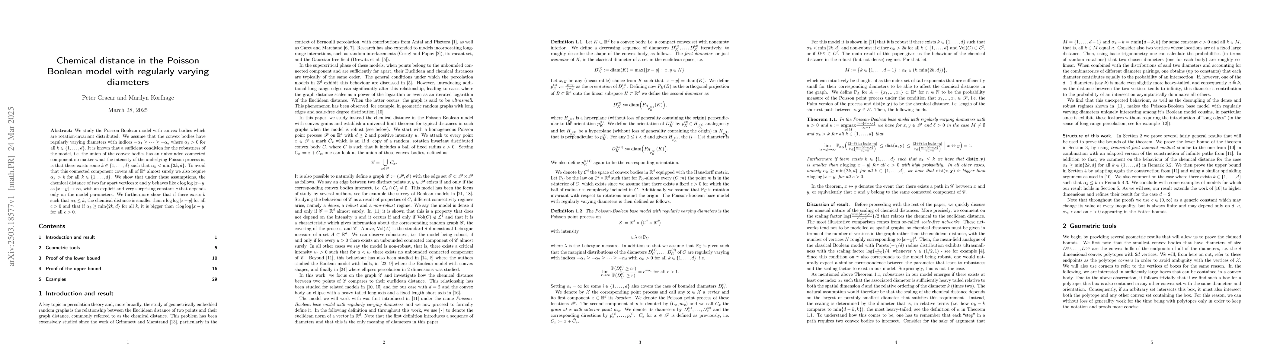 Thumbnail for Chemical distance in the Poisson Boolean model with regularly varying
  diameters