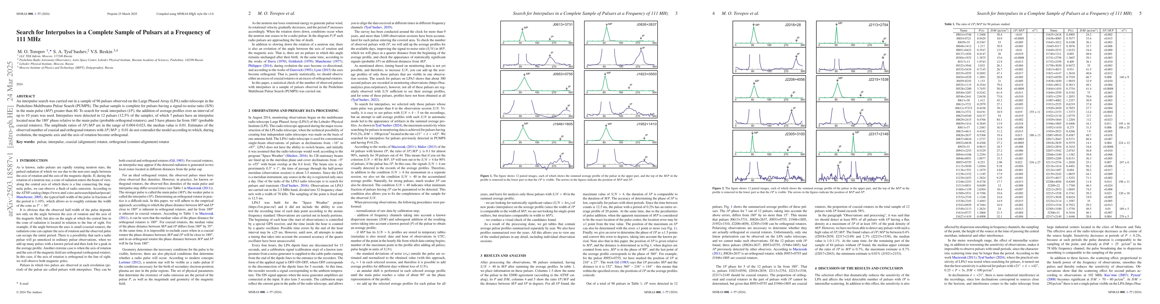 Thumbnail for Search for interpulses in a complete sample of pulsars at a frequency of
  111 MHz