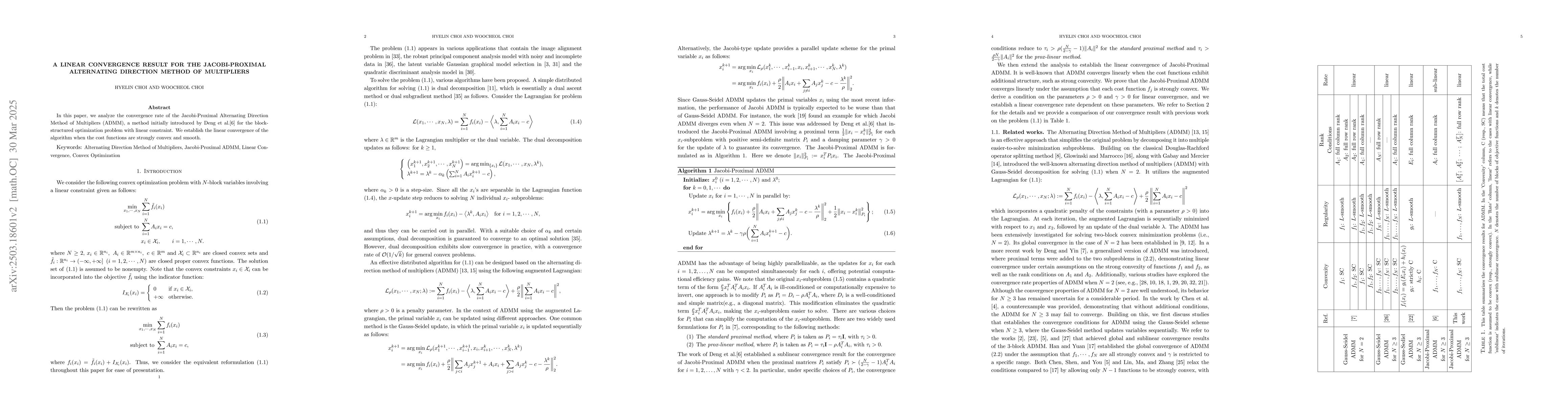 Thumbnail for A linear Convergence result for the Jacobi-Proximal Alternating
  Direction Method of Multipliers
