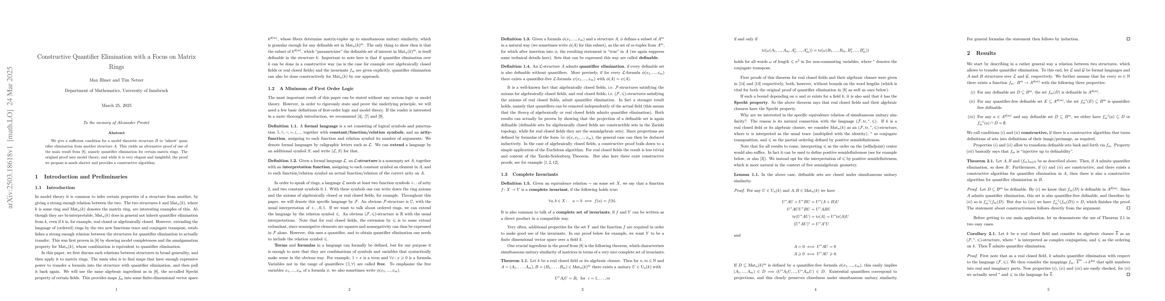 Thumbnail for Constructive Quantifier Elimination with a Focus on Matrix Rings