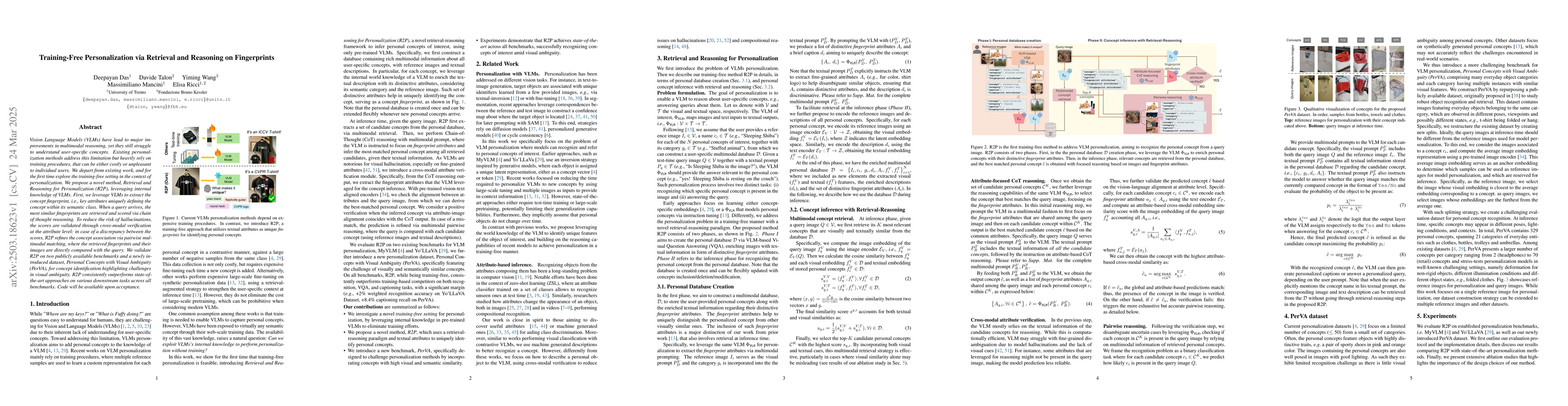 Thumbnail for Training-Free Personalization via Retrieval and Reasoning on
  Fingerprints