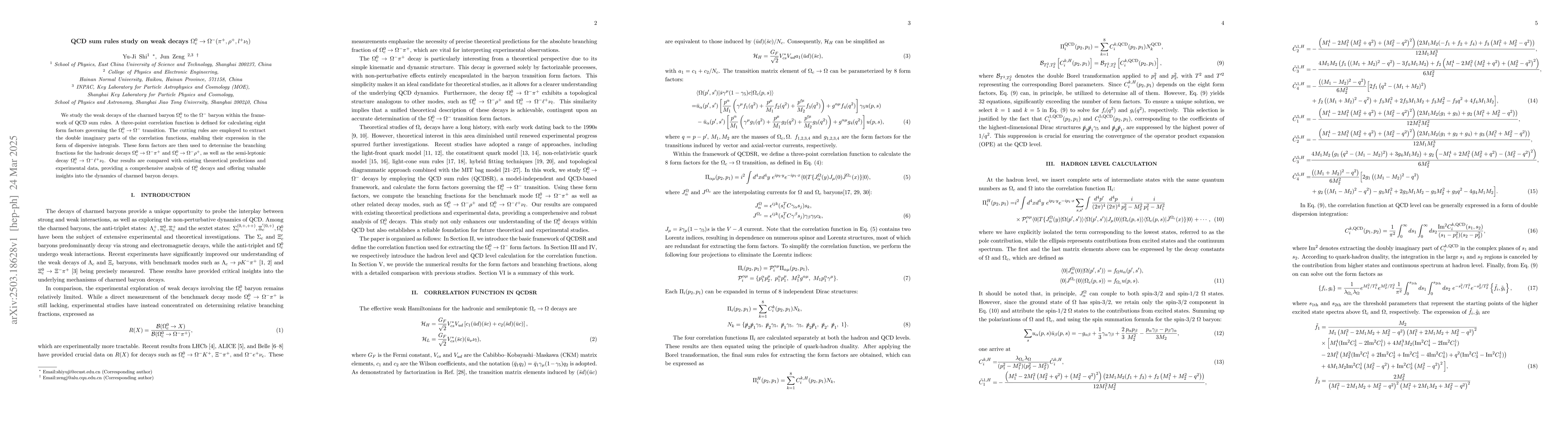 Thumbnail for QCD sum rules study on weak decays $Ω_c^0\toΩ^- (π^+,
  ρ^+, l^+ν_l)$