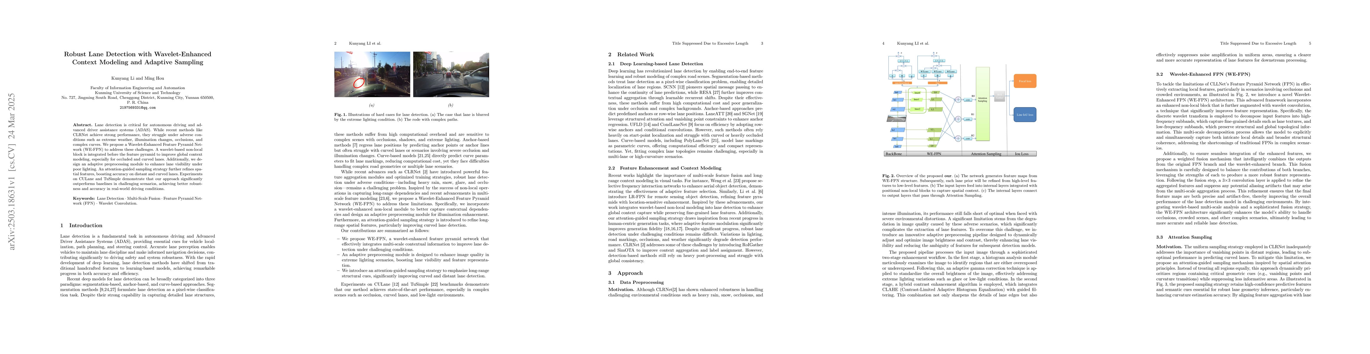 Thumbnail for Robust Lane Detection with Wavelet-Enhanced Context Modeling and
  Adaptive Sampling