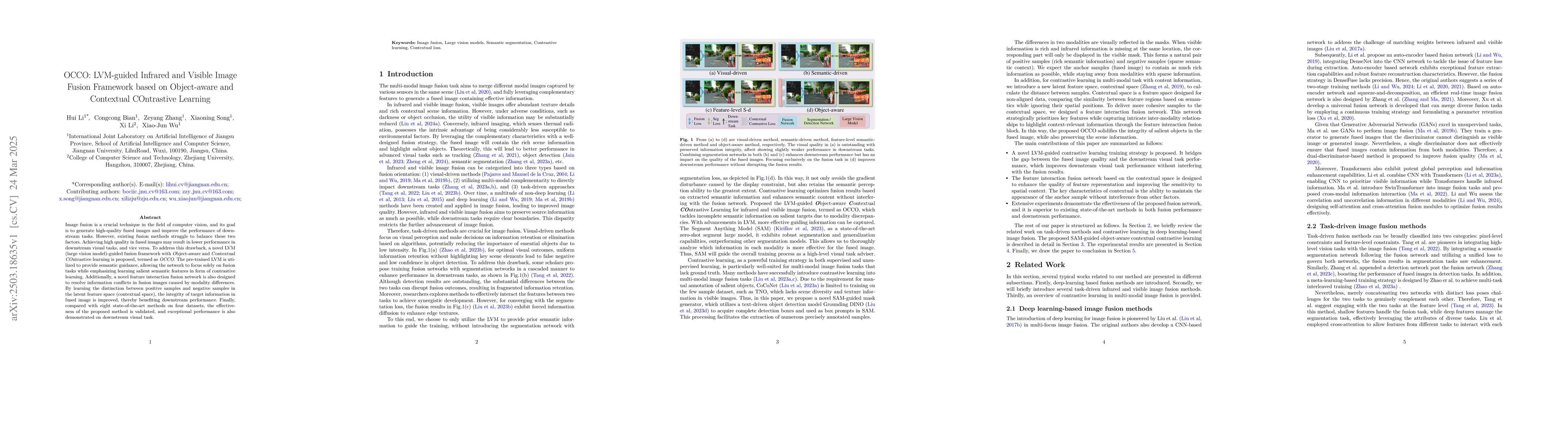 Thumbnail for OCCO: LVM-guided Infrared and Visible Image Fusion Framework based on
  Object-aware and Contextual COntrastive Learning