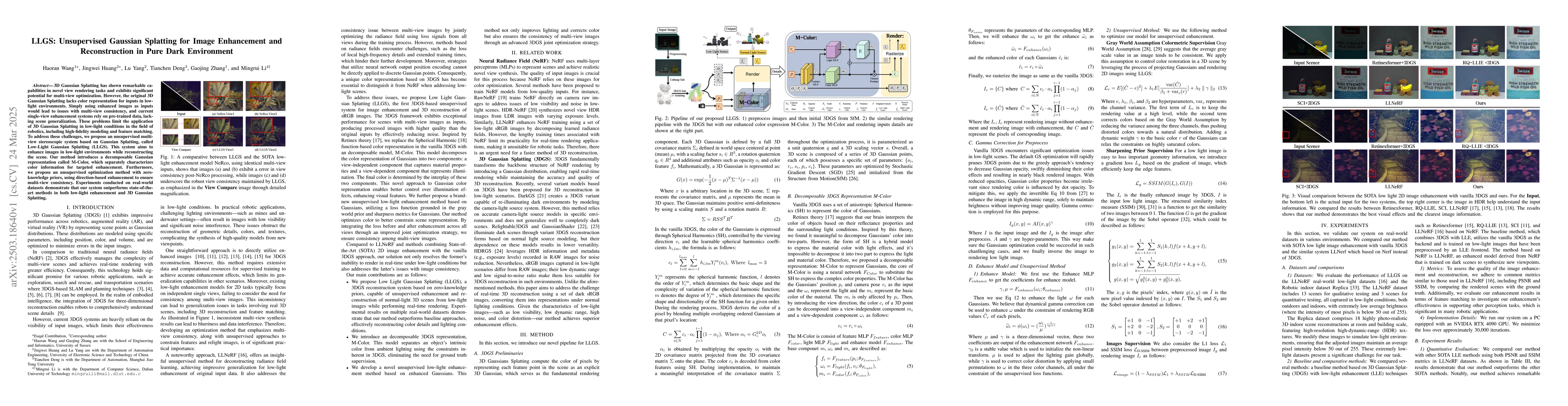 Thumbnail for LLGS: Unsupervised Gaussian Splatting for Image Enhancement and
  Reconstruction in Pure Dark Environment