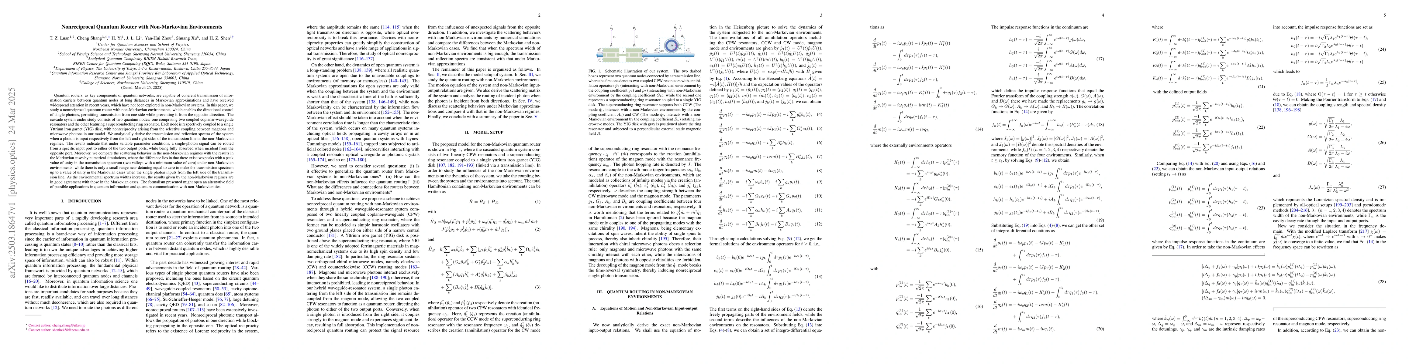 Thumbnail for Nonreciprocal quantum router with non-Markovian environments
